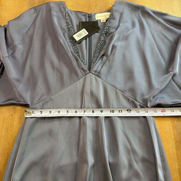 Sachin‎ & Babi Gabby Gown Size 6 Satin Crepe Beaded V-Neck A-Line Fornal Dress - Picture 5 of 16